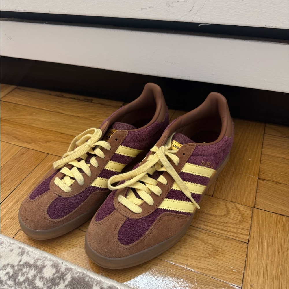 Adidas Burgundy and Yellow Sneakers